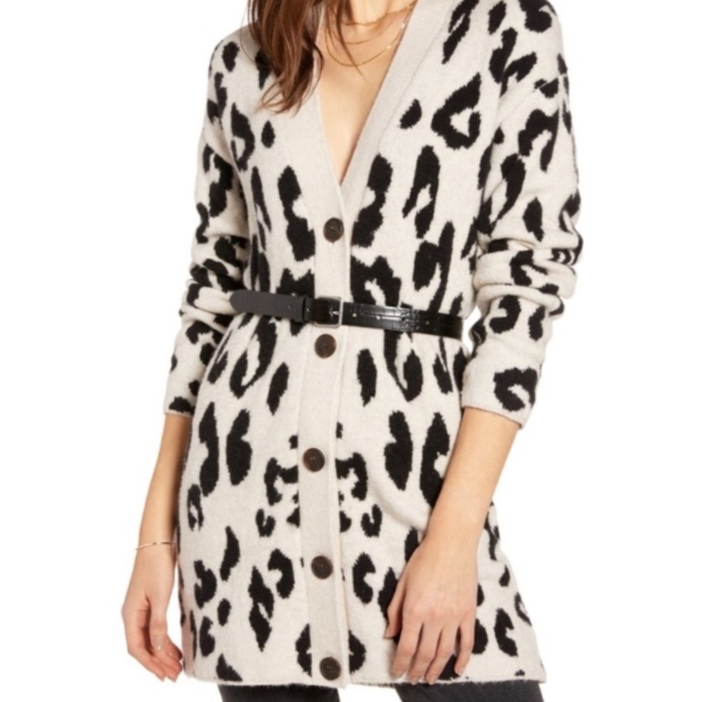 NWT Oatmeal colored leopard cardigan sweater